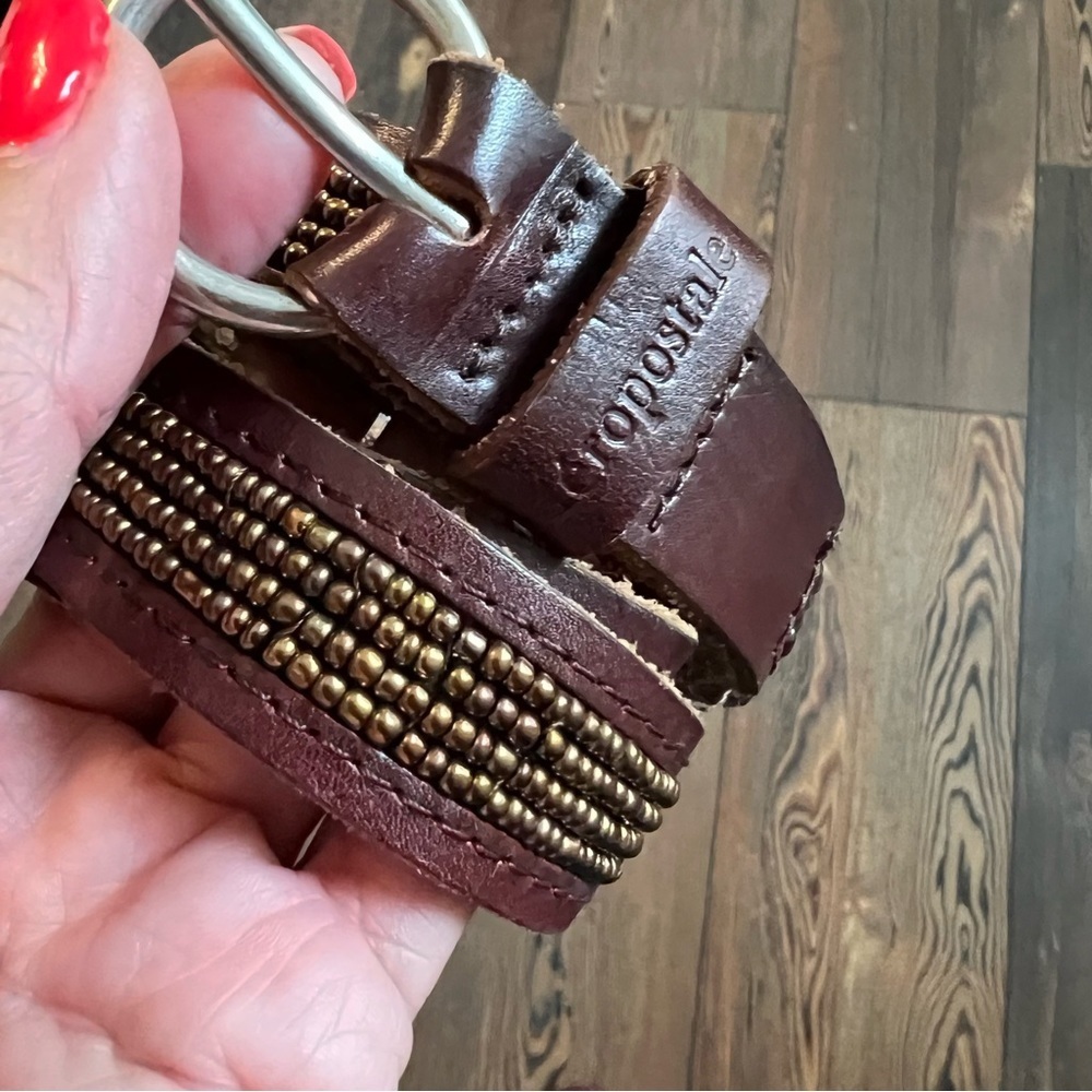 Genuine Leather Gold beads leather belt silver buckle size small 30.5" to 34.5" - Picture 6 of 11
